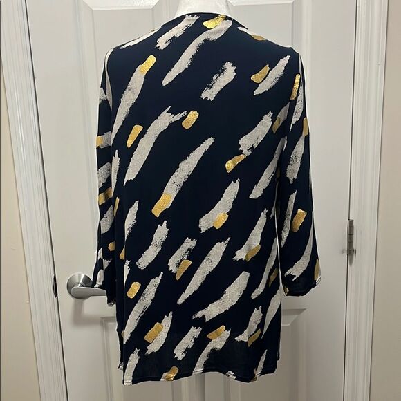 JM Collection Navy Tunic with Gold and White Patterns - Picture 4 of 7